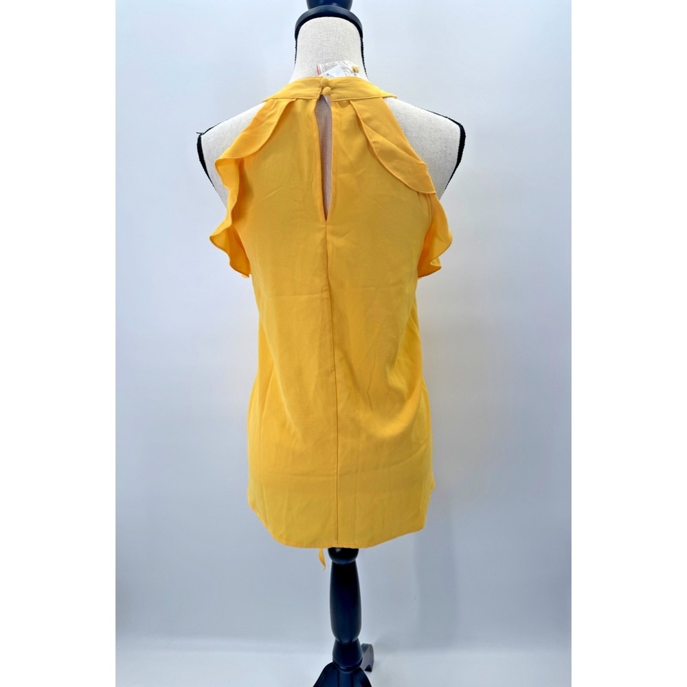 Cato Yellow Ruffled Frills Sleeveless Rosette Top XL Resortwear Tropical Boho - Picture 7 of 16